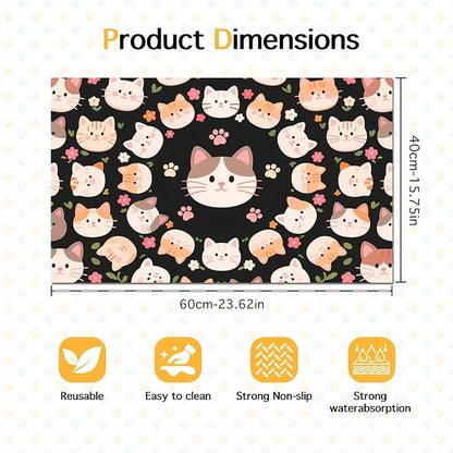 Cat Feeding Mat 24x16 inch Black Kitten Print Pet Bowl Placemat Non Slip Floor - Image 6