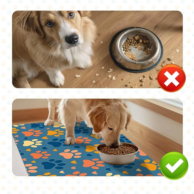 Colorful Dog Paw Print Pet Feeding Mat Spill-Proof Pets Food Mat - Image 7