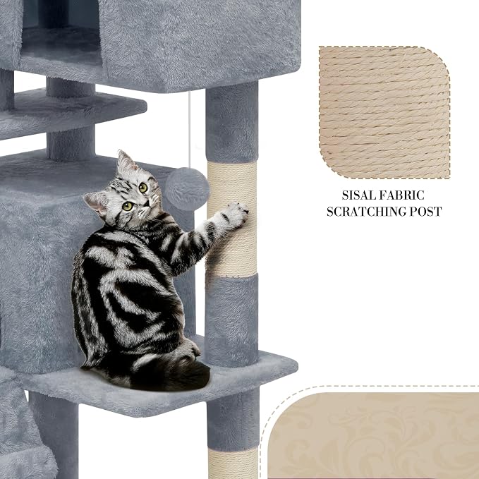 Athena Collection Cat Tree, 54 Inch Multi-Level Cat Activity Center - Image 6