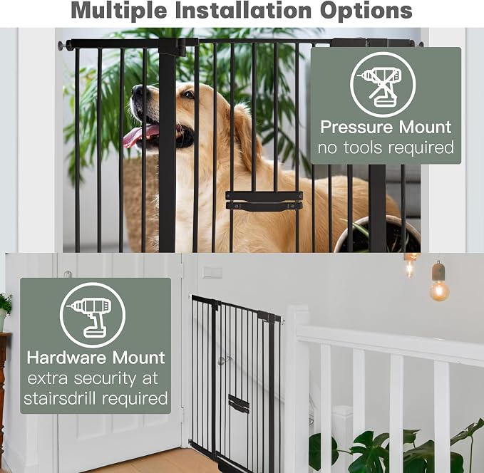 37 Inch Tall Baby Gate with Cat Door, Adjustable 29.55" and -46.06", Auto Close - Image 3