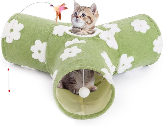 Tempcore Flannel Pet Cat Tunnel Tube Cat Toys 3 Way Collapsible, Cat Tunnels by Tempcore