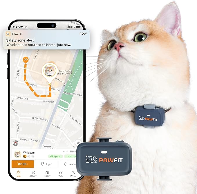Pawfit Lite for Cats 4g GPS Tracker | Ultra-Small Design | Real-Time Tracking | by Pawfit