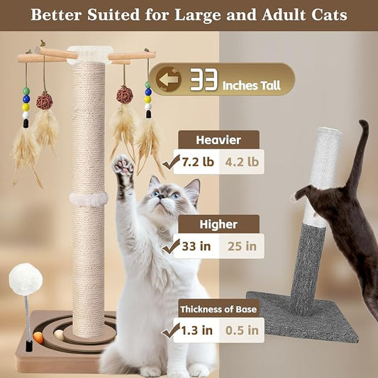 Tall Cat Scratching Post, 33 Inches, Interactive Furniture Toys - Image 2