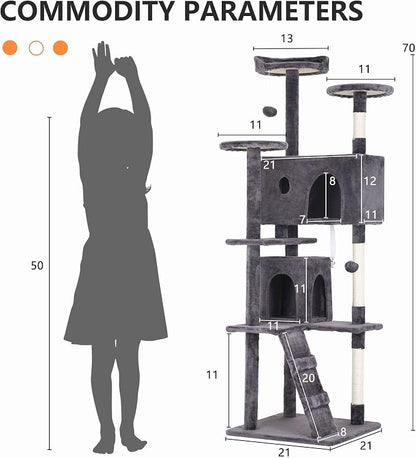 70 Inch Light Gray Cat Tree, Tall Cat Tower - Image 7