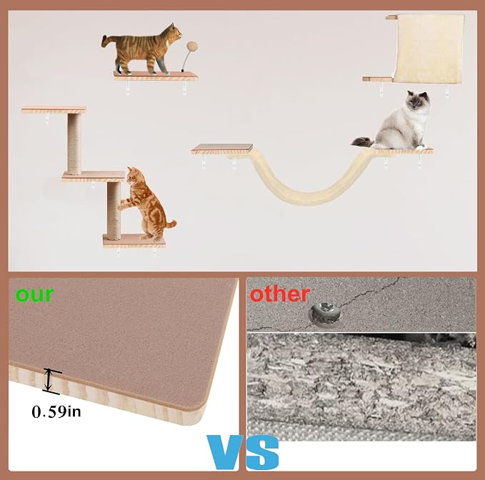 Cat Shelves for Wall，Solid Wood Cat Wall Furniture - Image 5