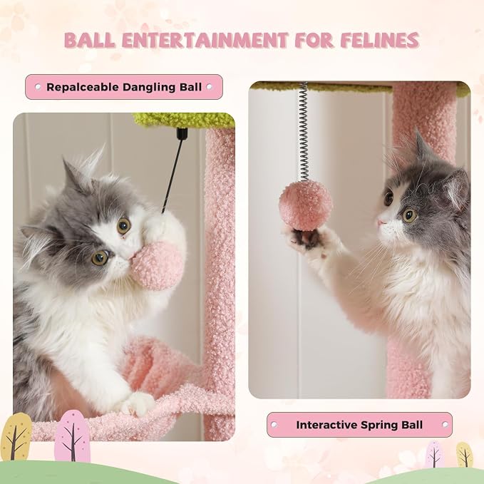 PAWZ Road Pink Cat Tree, Floor to Ceiling Cat Tower - Image 6