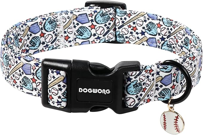 DOGWONG Baseball Dog Collar-Cute Boy Baseball Dog Collar, Adjustable Soft Male by DOGWONG