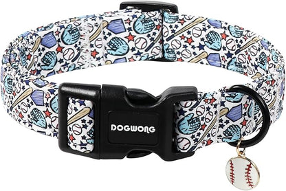 DOGWONG Baseball Dog Collar-Cute Boy Baseball Dog Collar, Adjustable Soft Male by DOGWONG