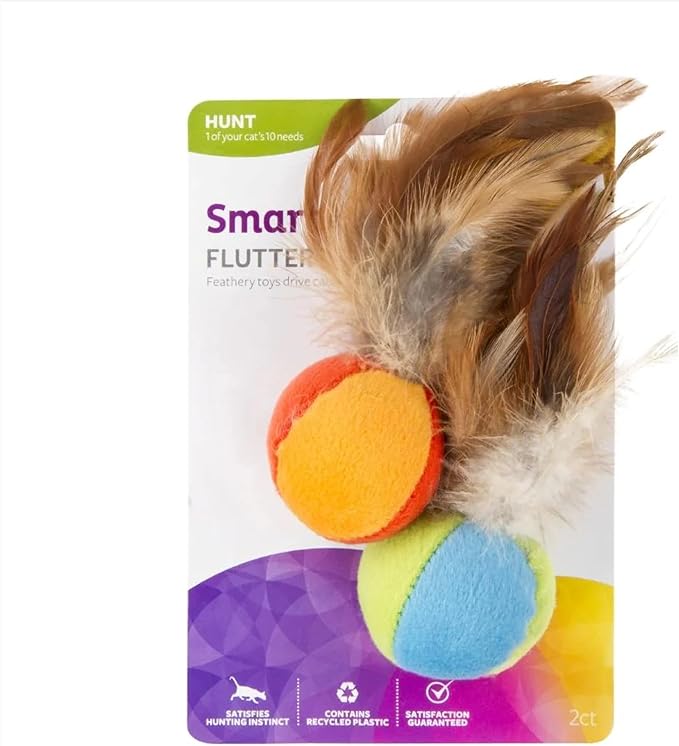 SmartyKat Flutter Balls Catnip Plush and Feather Cat Toys, Erratic Motion by SmartyKat