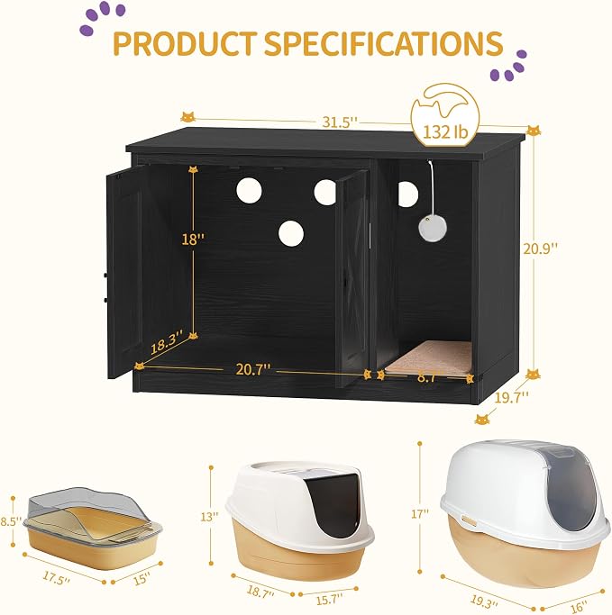 Cat Litter Box Enclosure, Hidden Litter Box Cabinet Furniture - Image 7