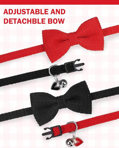 Cat Collar Breakaway with Bells, Soft Cotton Red Cat Bowtie Collar - Image 6