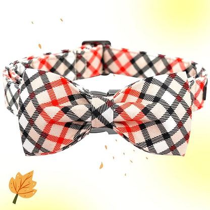 Dog Collar, Bow Dog Collar Beige Plaid Pet Collar Cute Pet Bow Soft Girl or Boy - Image 3
