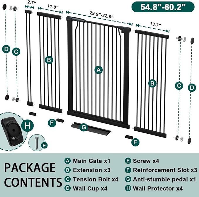 Fairy Baby 40.5" Extra Tall Baby Gate No Drill, 54.8"-60.2" Extra Wide Dog Pet - Image 2