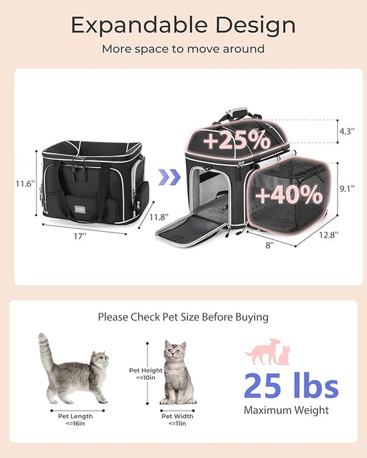 Expandable Pet Carrier: NOBLE DUCK Soft-Sided Cat Dog Carrier 17x11.8X Inches - Image 2