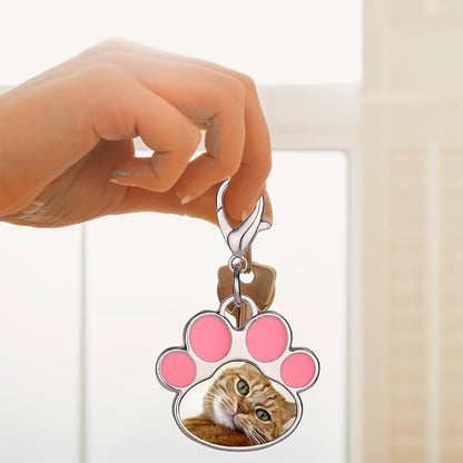 Custom Pet Photo Keychain Personalized Photo Pawprint Dog Tag Keychain Engraved - Image 3
