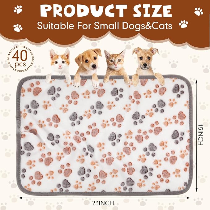 Chumia 40 Pcs Blankets Soft Fluffy Fleece Washable Pet Dog Sleep mat Paw Print - Image 2