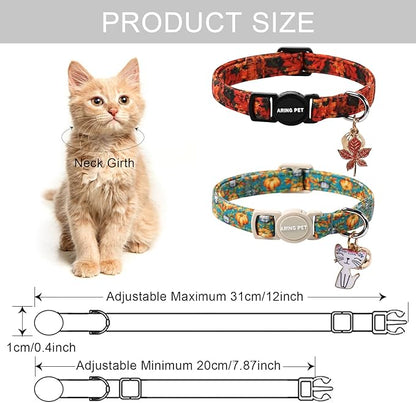 ARING PET 2 Pack Cat Collars, Breakaway Cotton Fall Halloween Kitten Collar - Image 2
