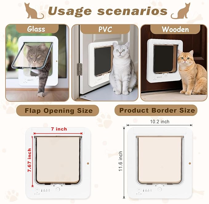 Smart Cat Door for Interior & Exterior, Flap Opening is 7.67’’ by 7'', RFID Cat - Image 6