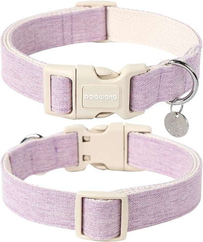 DOGWONG Cotton Hemp Dog Collar, Heavy-Duty Purple Dog Collar Adjustable Soft - Image 2