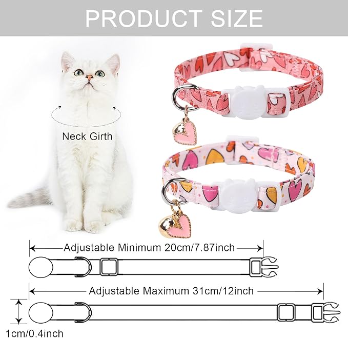 Lionet Paws 2pcs Pack Valentine's Day Cotton Cat Collar, Dot Heart Breakaway - Image 6