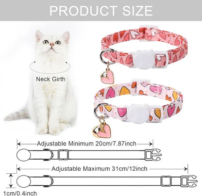 Lionet Paws 2pcs Pack Valentine's Day Cotton Cat Collar, Dot Heart Breakaway - Image 6
