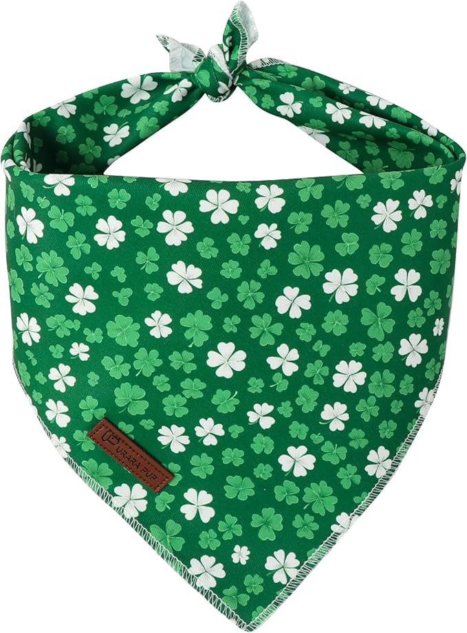 St. Patrick's Dog Bandana, UP URARA PUP Shamrock Triangle Bid Scarf by UPURARAPUP