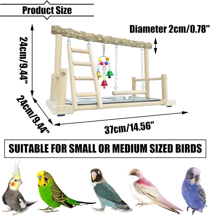 PINVNBY Bird Playground Parrot Playstand Birds Play Stand Wood Exercise Perch - Image 7