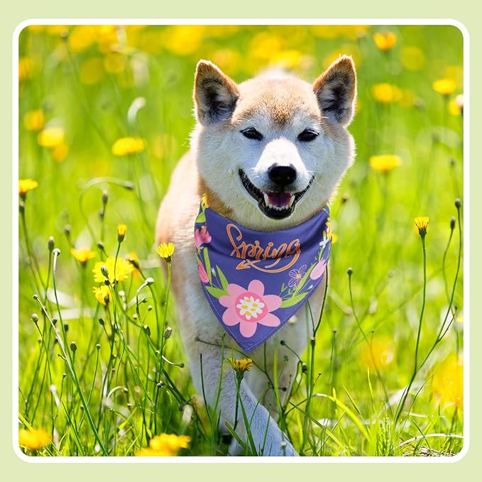 Chunful 50 Pcs Spring Dog Bandanas Bulk Flora Dog Bandanas Pet Triangle Scarf - Image 7