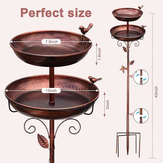 Metal Bird Bath for Outside, 2-in-1 Birdfeeder and Bath, 42 Inch Tall Stand - Image 2