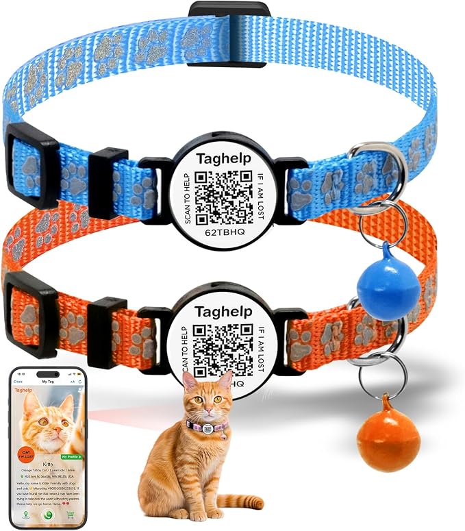 2 Pack Smart Safety Breakaway Cat Collar | QR Code Tag Stores All Vital Info by Taghelp