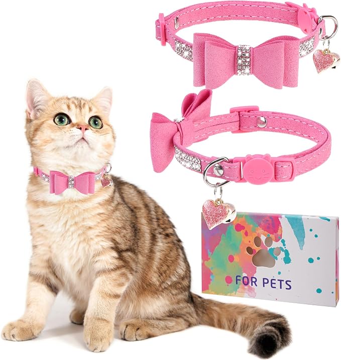 Rhinestone Cat Collar with Bow, Breakaway Elegant Female Diamond Cat Collars by DILLYBUD