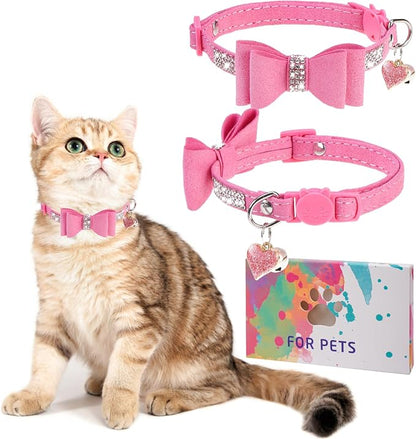 Rhinestone Cat Collar with Bow, Breakaway Elegant Female Diamond Cat Collars by DILLYBUD