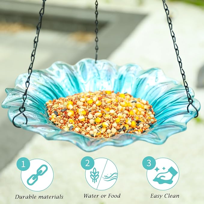 VCUTEKA Bird Bath, Glass Hanging Bird Baths - Image 4