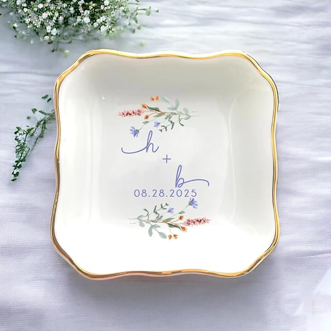 Custom Wildflower Engaged Ring Dish, Personalised Floral Trinket Dish, Ring - Image 2