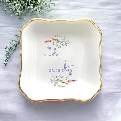 Custom Wildflower Engaged Ring Dish, Personalised Floral Trinket Dish, Ring - Image 2
