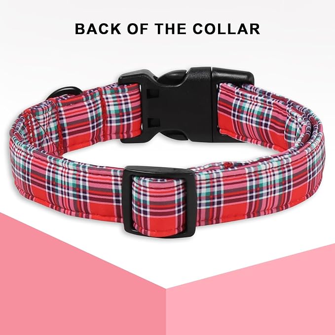 Christmas Dog Collar, Unique Style Paws Red Green Grids Dog Collar - Image 2