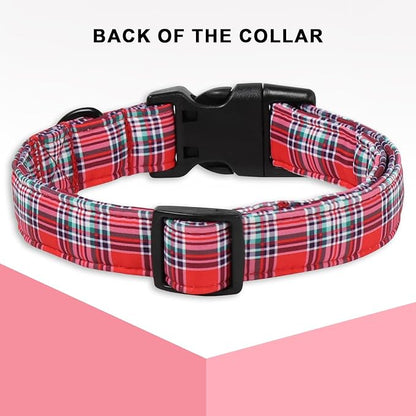 Christmas Dog Collar, Unique Style Paws Red Green Grids Dog Collar - Image 2