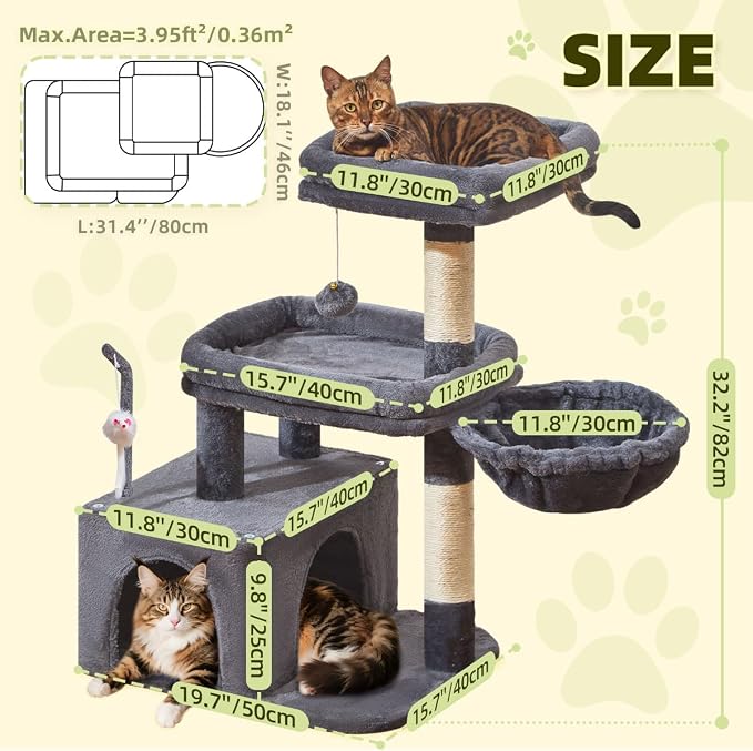 Taoqimiao MS043G Cat Tree, 32.2-Inch Cat Tower - Image 5