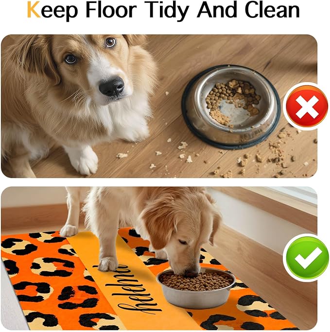 Puppy Feeding Mat 24x16 inch Orange Leopard Print Pet Bowl Placemat Non Slip - Image 8