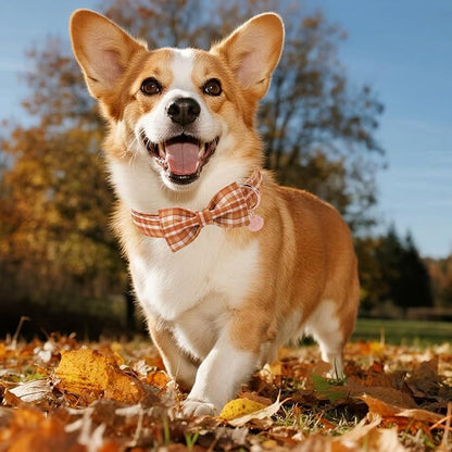 Fall Plaid Dog Collar and Bow Tie Set – Brown Orange Checkered Adjustable Collar - Image 5