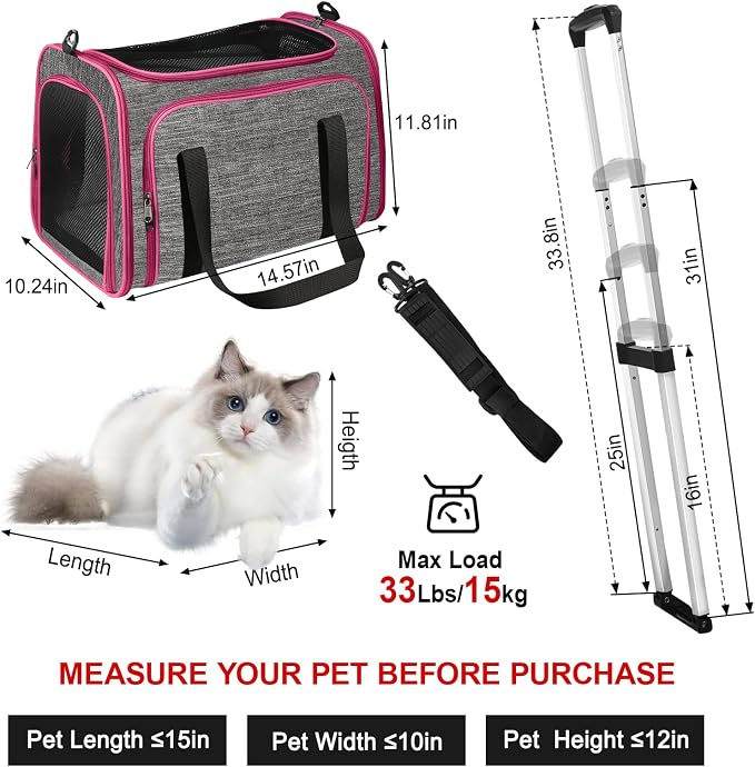 Pet Carrier with Wheels Up to 33 lbs Airline Approved Cat Carrier Rolling Pet - Image 2