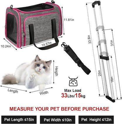 Pet Carrier with Wheels Up to 33 lbs Airline Approved Cat Carrier Rolling Pet - Image 2