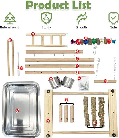 kathson Bird Playground Parrot Perch Stand Toys, Birds Wood Play Gym Activity - Image 6