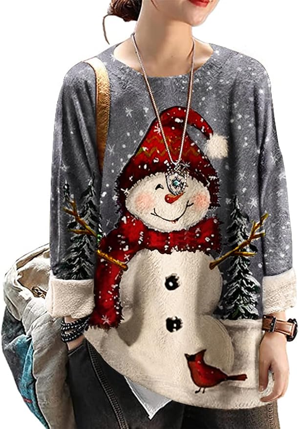 YESNO Women Christmas Sweater Graphic Printed Oversized Pullover Sweaters by YESNO