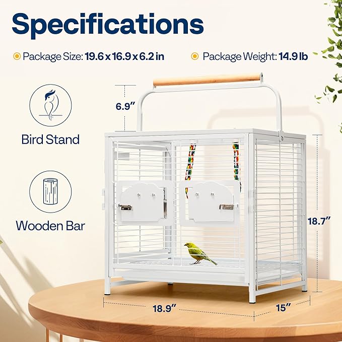 VIVOHOME 19 Inch Wrought Iron Bird Travel Carrier Cage - Image 7