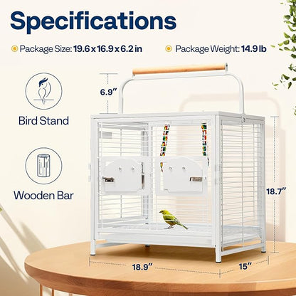 VIVOHOME 19 Inch Wrought Iron Bird Travel Carrier Cage - Image 7
