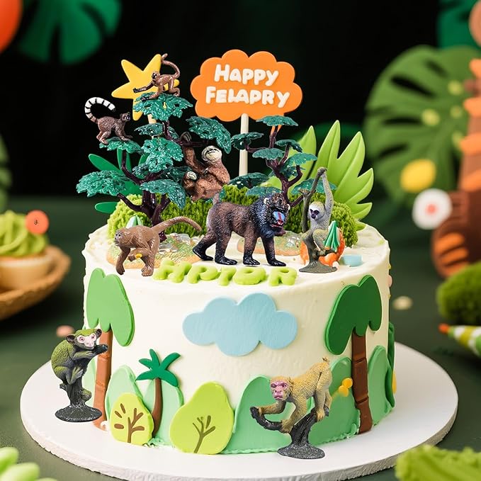 16Pcs Monkey Animal Figures Set, Ring-Tailed Lemur Gorilla and Trees - Image 4