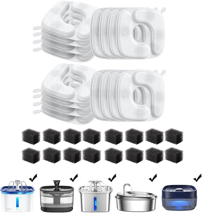 Veken Cat Water Fountain Filters, 16 Pack Replacement Filters & 16 Pack by Veken