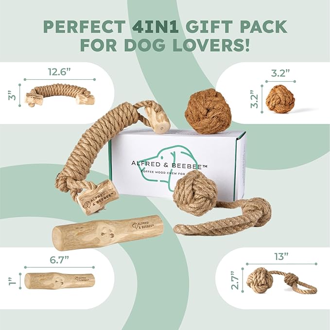 Alfred & Beebee Eco-Friendly Natural Coffee Wood Dog Chew Toy 4 Pack - Image 6