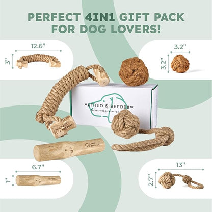 Alfred & Beebee Eco-Friendly Natural Coffee Wood Dog Chew Toy 4 Pack - Image 6